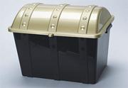 Plastic Treasure Chest with Lid, Gold/Black