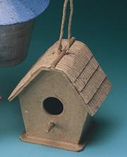 Papier Mache Mini Birdhouse, Flat Corrugated Roof