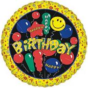 18" Foil Happy Birthday Balloon - Smiley Face  (pack of 10)