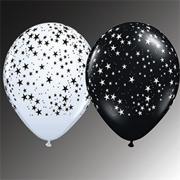 Stars Black/White 11" Latex Balloon (pack of 50)