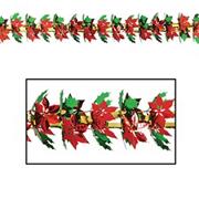 Poinsettia and Holly Garland Column