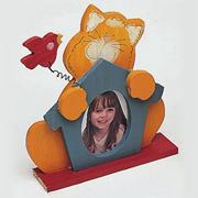 Unfinished Wooden Character Frame - Cat w/ Bird