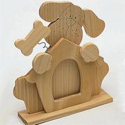 Unfinished Wooden Character Frame - Dog w/Bone