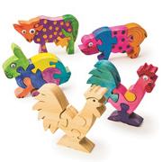 Unfinished Wooden Animal Puzzles - Farm Animals, Unassembled (pack of 12)