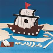 Unfinished Wooden Pirate Ship Birdhouse, Unassembled