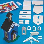 Unfinished D-I-Y Trimmed Birdhouse Church Craft Kit
